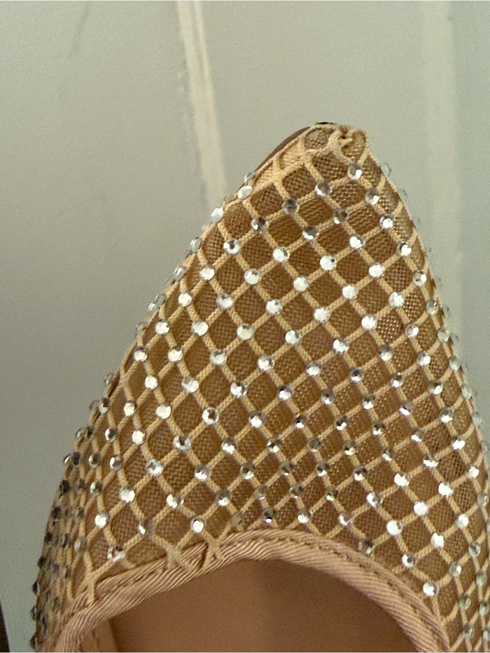 Beige Rhinestone Mesh Slingback Flats - Picture 4 of 5